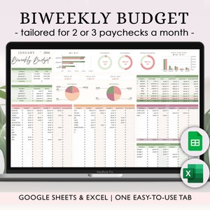 Biweekly Budget by Paycheck Spreadsheet, Google Sheets Excel Budget Planner, Beginner Budget Template, Expense Tracker Budget Worksheet