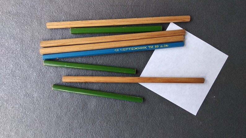 Unused Vintage Lead Pencils Set of 8 ~ NOS New Soviet Random Pencils ~ Black Wooden Pencils ~ Craft Supplies Office ~ Gift for Artists