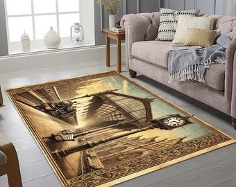 Vintage treinstationtapijt, vintage designtapijt, op maat gemaakt tapijt, populair tapijt, karpet, salontapijt, jonge kamer, entreetapijt, antisliptapijt