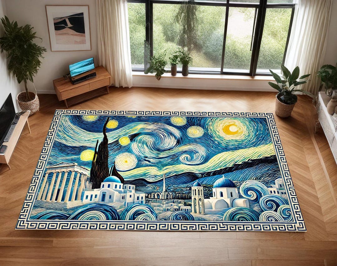Athens Van Gogh Saloon Design Rug, Greece Design Rug, Custom Rug ...