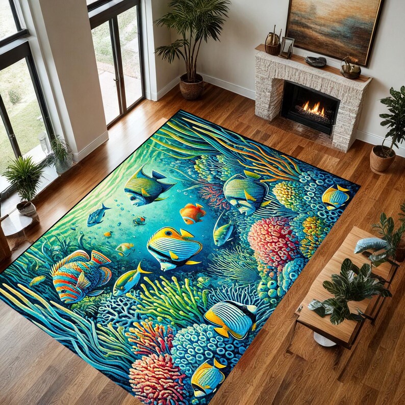 Aquatic Rug Aquarium Rug, Kids Modern Fish Design Rug, Custom Rug, Popular Rug ...