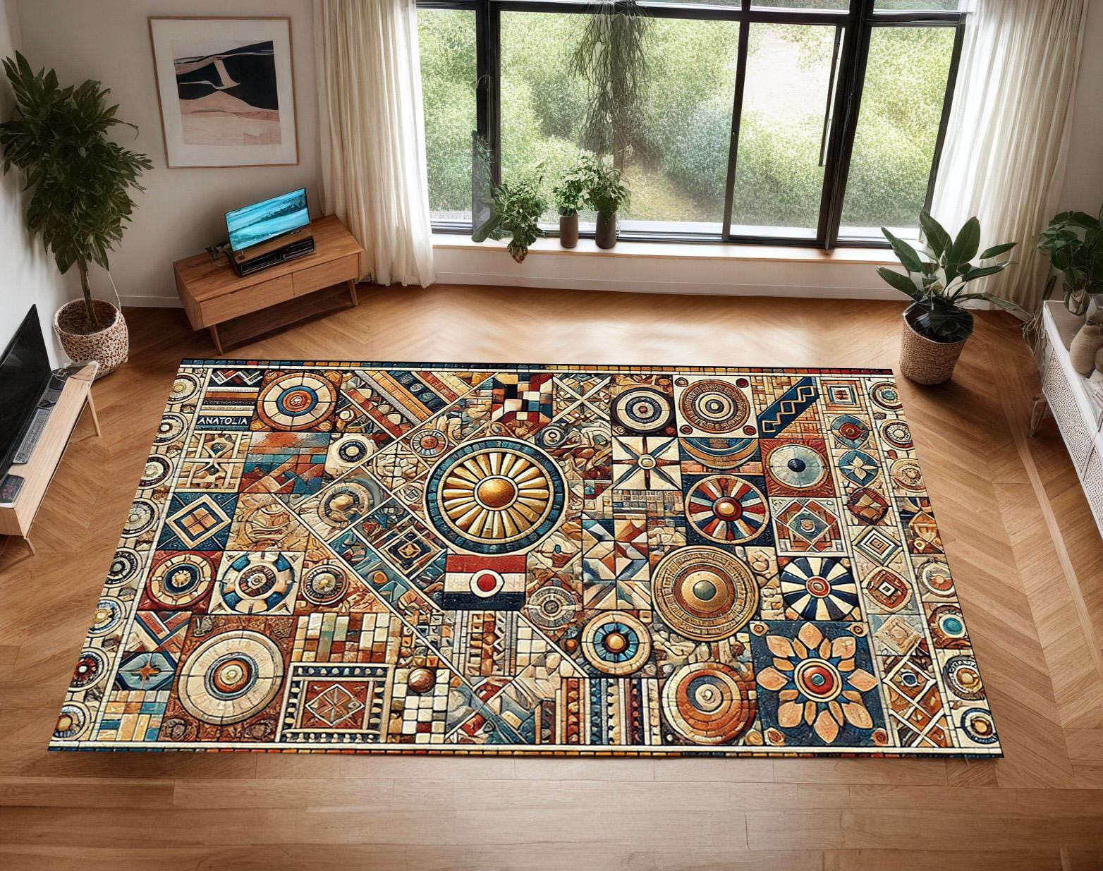 Mosaïque Anatolie Tapis surréaliste, Tapis moderne, Tapis personnalisé, Tapis populaire, Carpette, Tapis de salon, Chambre d'adolescent, Cuisine, Tapi