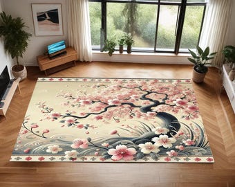 Ontwerptapijt Japanse kersenbloem, bloementapijt, populair tapijt, karpet, salontapijt, eetkamer, entreetapijt, antisliptapijt