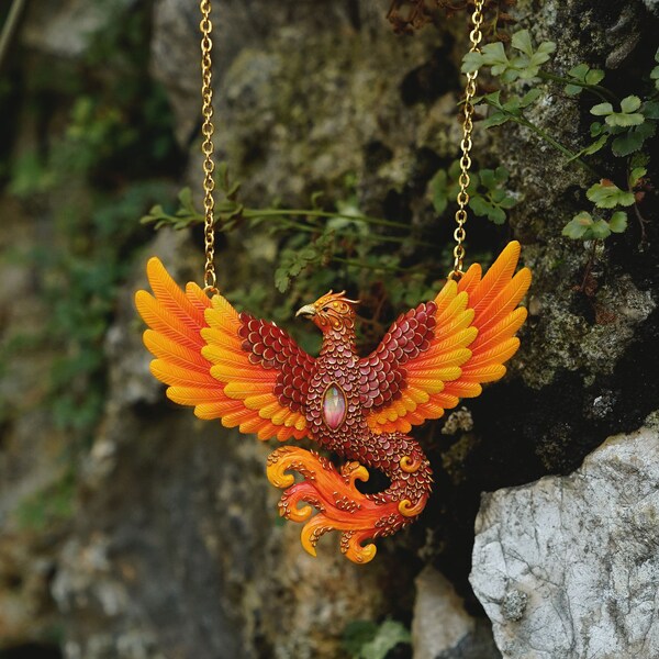 Phoenix necklace with aurora opal