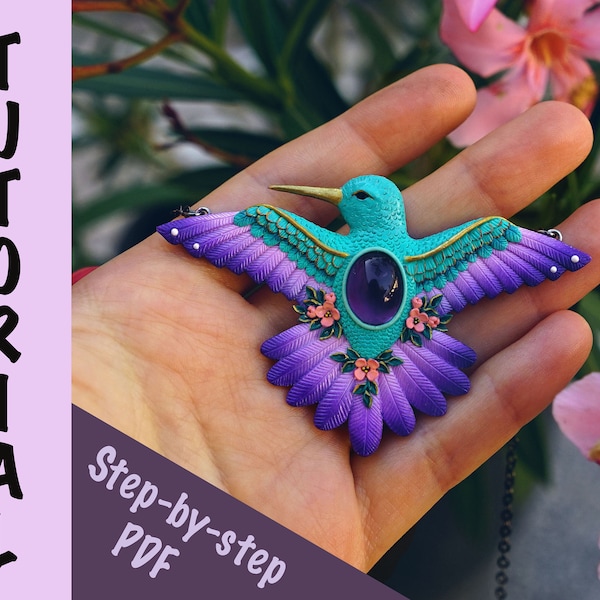 PDF Tutorial + time-lapse video: Polymer clay hummingbird necklace | Step by step instructions