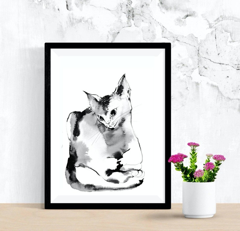 FunnyCat Art Cat Poster Pet Print |Queer cat Cat China Ink Painting Cat Lover Gift Black Cat Print Cat Wall Art Cat Wall Print
