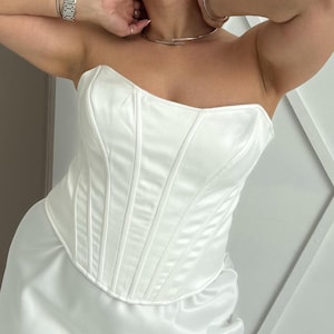 Corset Women Satin Top Lingerie Inspired Style Adjustable Strap Bodice Evening Outfit Handmade Clothing Elegant Look Unique Fashion Gift