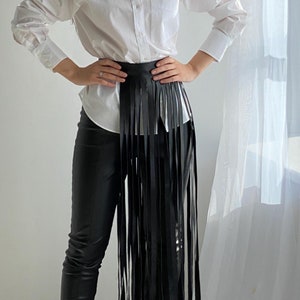 Leather Fringe Belt Long, Wrap Party Skirt, Peplum Waist Belt for Dress, Basque Belt