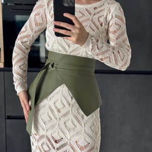 Green Peplum Belt: Asymmetric Skirt Vegan Leather Corset Belts, Basque over Dress