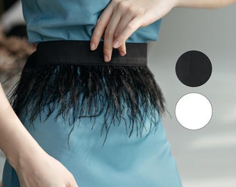 Waist Belt Ostrich: Boss Lady Gift, Feathers Festival Dancewear Accessories with Satin Ribbon Bridal