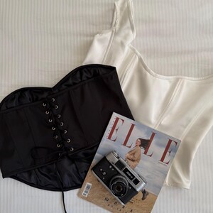 Black Corset Top, Romantic Night Out Outfit: Overbust Cottage Core Corset Bustier, Maxi Satin Skirt image 19