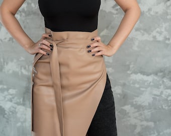 Beige Long Peplum Belt Skirt: Eco Friendly Leather Under Bust Corset Belt, Basque