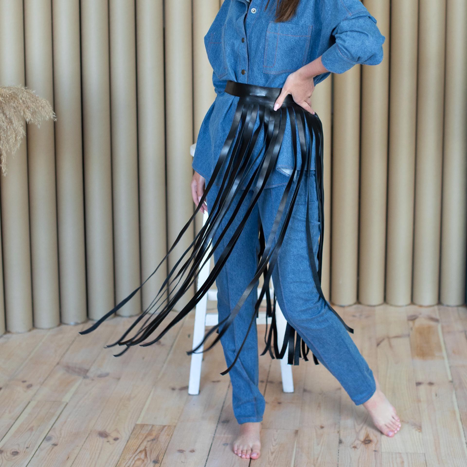Genuine Leather Wrap Belt with long fringe ends Lucky Leather Wrap Belt | ADA Collection Argentine Leather Belt main image 3