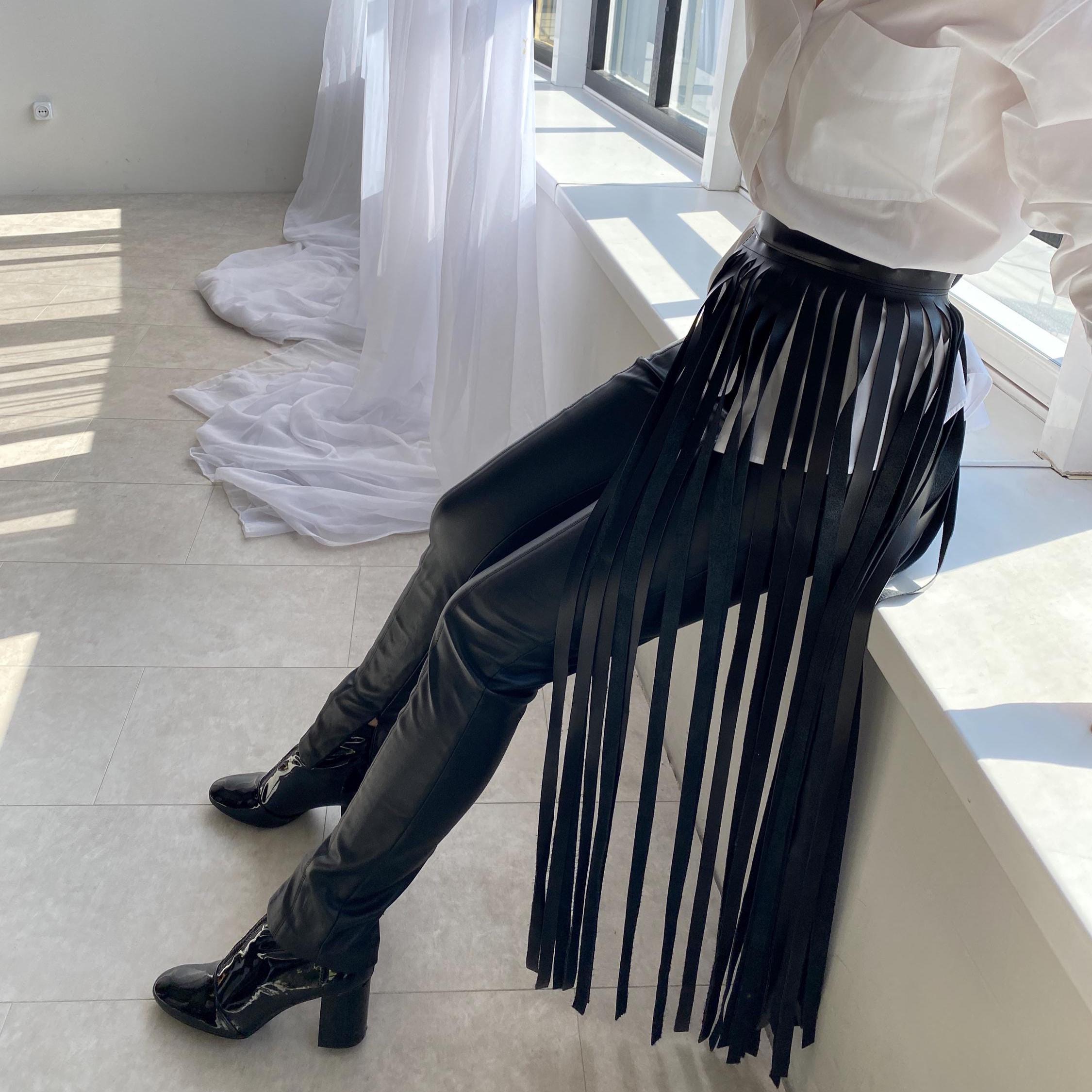 Leather Corset Harness Fringe Skirt Over Dress Belt: Long 