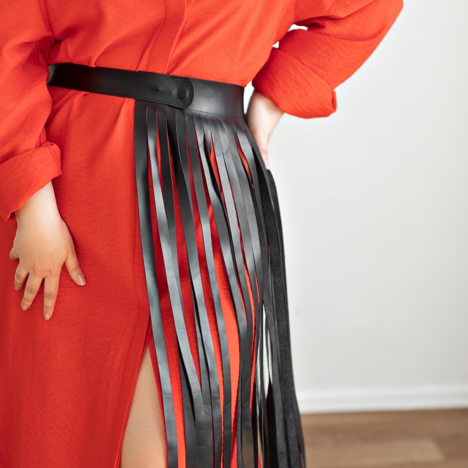 Genuine Leather Wrap Belt with long fringe ends Lucky Leather Wrap Belt | ADA Collection Argentine Leather Belt main image 4