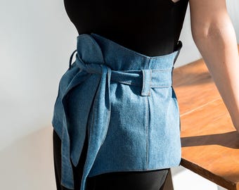 Denimkorsettbälte, baskiskt bälte i blått jeans för kvinnor i plusstorlek, present till mamma, peplumbälte