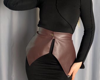 Brown Corset Belt for Dress: Eco Friendly Leather, Wrap Belt , Button Closed