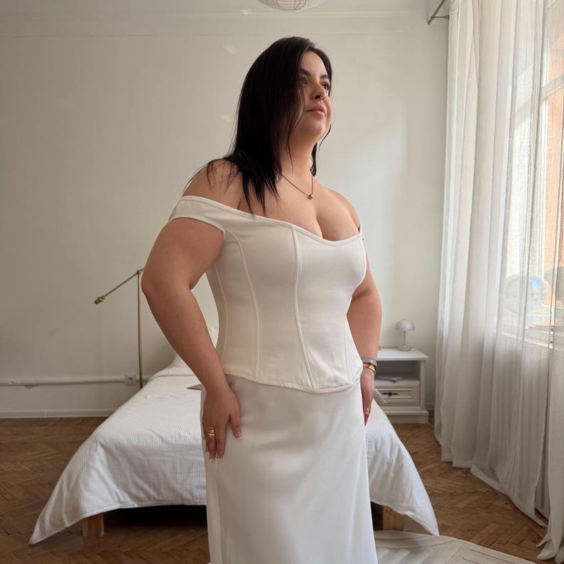 Black Corset Top, Romantic Night Out Outfit: Overbust Cottage Core Corset Bustier, Maxi Satin Skirt image 16