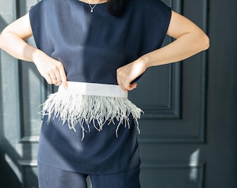 Satin Bridal Belt with Ostrich Feathers for Festival Dancewear: Bridal Accessories Ribbon