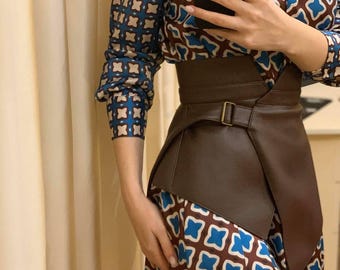 Cinturón peplum marrón para mujer, cinturón corsé de cuero duradero y ecológico, cintura vasca, talla grande