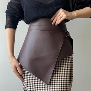 Trendy Corset Belt Brown Vegan Leather Peplum Belt Skirt for Plus Size Woman Casual Basque Waist Corset Wrap Skirt for Outfits Gift for Her