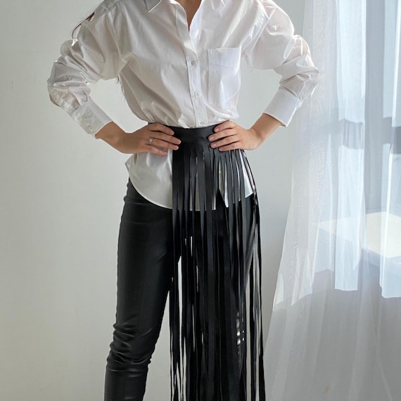 Leather Fringe Belt Long, Wrap Party Skirt, Peplum Waist  display picture 3