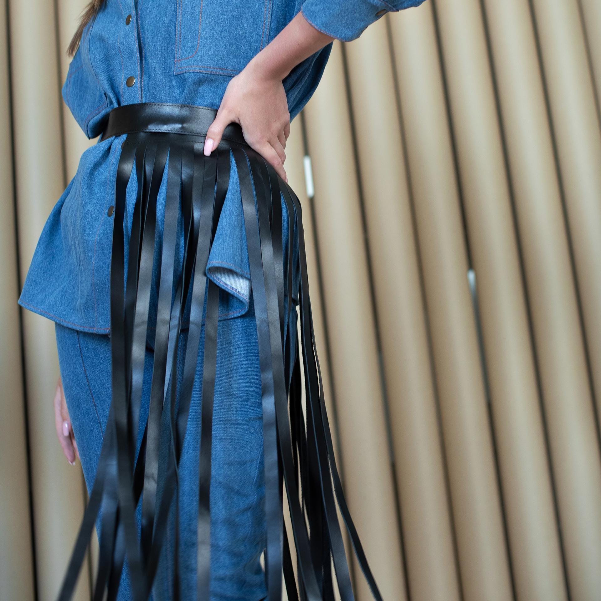 Genuine Leather Wrap Belt with long fringe ends Lucky Leather Wrap Belt | ADA Collection Argentine Leather Belt main image 2