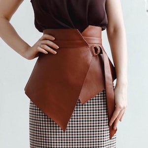 Peplum Belt for Dress: Wrap Vegan Leather Corset Belt, Brown Wrap Skirt, Gift for Her