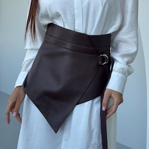 Brown Skirt Belt: Individual Size Peplum Corset Belt, Wrap Skirt over Dress, Basque Waist