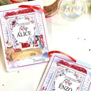 Personalized Christmas silver gift card, models to choose from with ticket notch