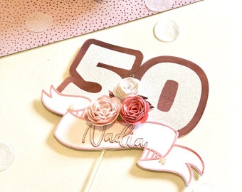 Cake topper personnalisé prénom et âge , décoration de gâteau d'anniversaire