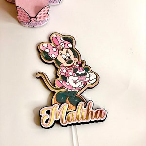 Cake topper MINNIE ROSE decorazione torta, compleanno minnie mouse, cake topper personalizzato, tavola dolce