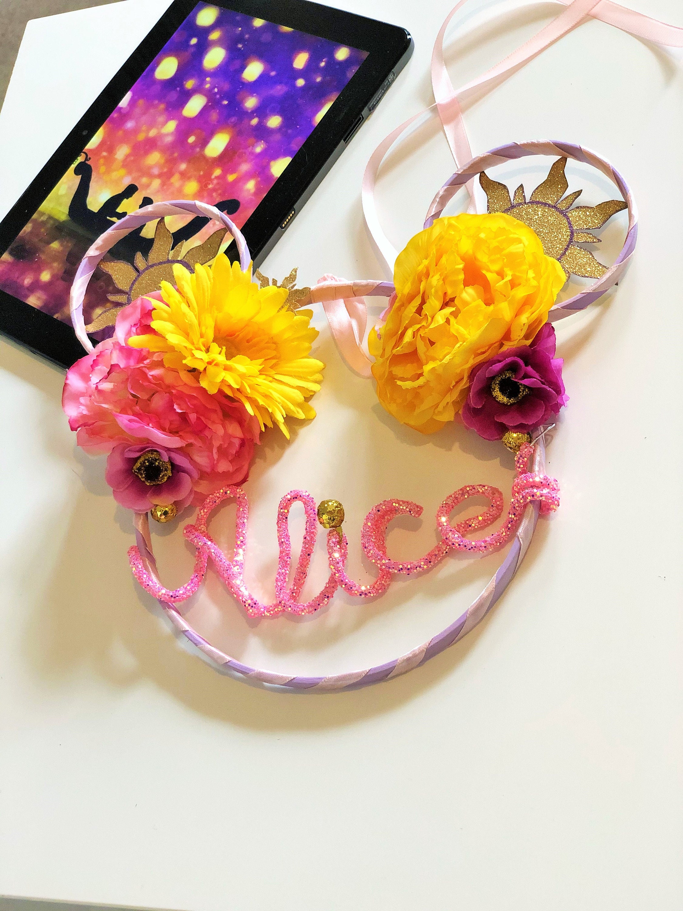 Couronne de Fleurs Raiponce Fleurie Personnalisation avec Le Prénom Original