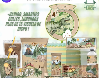 complete dinosaur birthday kit printable edit on Canva, birthday dinosaur bundle kit printable CANVA, edit, download print