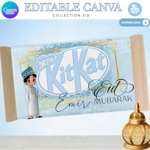 Kit Kat Eid Mubarak, chocolate Eid imprimible, impresión Eid, lienzo personalizado, caja de kit Eid Mubarak para niño.