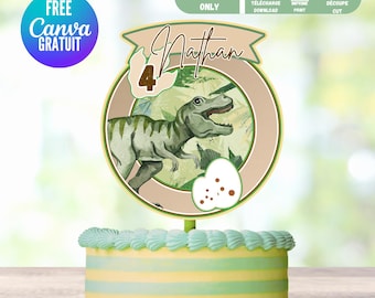 Dinosaur cake topper to print download on canva, download cut print download dinosaur topper, digital dinosaur cake topper