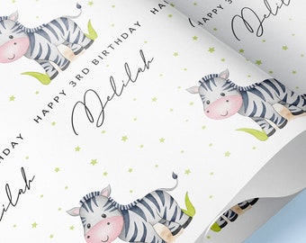 ZEBRA THEME Personalised Gift Wrap / Baby, Kids Personalised Birthday Wrapping Paper / Bday Gift Wrap / 1st, 2nd, 3rd, 4th, 5th Gift Wrap
