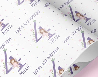 Emballage cadeau personnalisé FÉE pour 4e anniversaire / Papier cadeau fée / Papier cadeau fée anniversaire bébé / Papier cadeau fille / enfant personnalisé