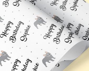 Personalisierte Hunde Geschenkverpackung / Personalisierte Geburtstags-Hundepapier / Hunde Geschenkverpackung / Hund Thema personalisierte Verpackung / Grau Frenchie