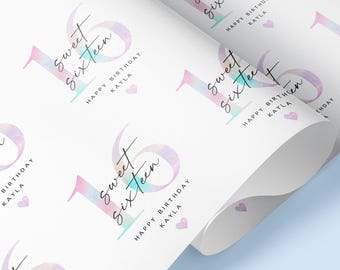 SWEET SIXTEEN Personalised Wrapping Paper / Personalised Birthday Wrapping Paper / Personalised Wrap / Wrapping Paper / Milestone Gift Wrap