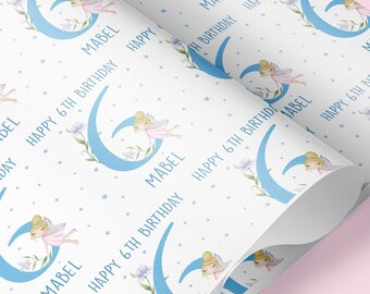 Emballage cadeau personnalisé fée 6e anniversaire / Papier cadeau fée / Papier cadeau fée anniversaire bébé / Fille / Papier cadeau enfant personnalisé