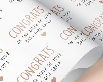 Gepersonaliseerde cadeauverpakking pasgeboren baby / Gefeliciteerd met inpakpapier babyjongen / babymeisje / Gepersonaliseerde inpakpapier baby / Hallo baby