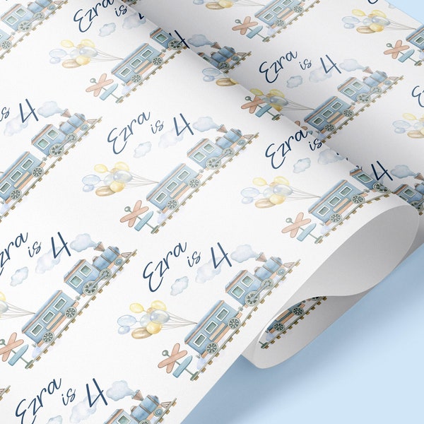 STEAM TRAIN THEME Personalised Gift Wrap / Baby, Kids Personalised Birthday Wrapping Paper / Bday Gift Wrap / 1st, 2nd, 3rd, 4th Gift Wrap