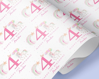 UNICORN THEME Personalised Gift Wrap / Kids Birthday Wrapping Paper / Personalised Children Gift Wrap / Any age, 3rd, 4th, 5th Birthday Wrap