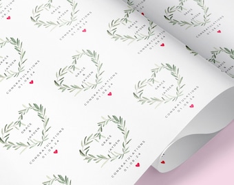 Personalized Wedding Wrapping Paper, Olive Branch Heart, Custom Congratulations Gift Wrap
