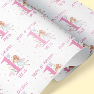 FAIRY 1st Birthday Personalised Gift Wrap / Fairy Gift Wrap / Baby Fairy Birthday Wrapping Paper / Girl / Personalised Kids Gift Wrap