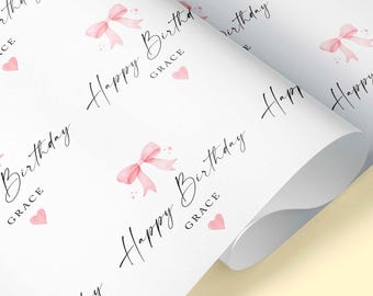 PINK BOW Personalised Birthday Gift Wrap / Personalised Birthday Wrapping Paper / Personalised Wrap / Wrapping Paper / Girlie Gift Wrap