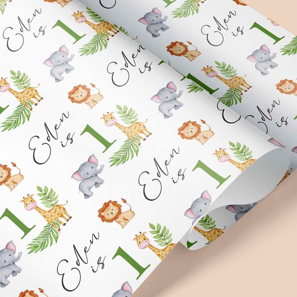 ANIMAL JUNGLE THEME Personalised Gift Wrap / Baby, Kids Personalised Birthday Wrapping Paper / Bday Gift Wrap / 1st, 2nd, 3rd, 4th Gift Wrap