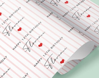 Papier do pakowania prezentów STRIPE MILESTONE z personalizacją / Papier do pakowania prezentów urodzinowych z personalizacją / Papier do pakowania prezentów urodzinowych / Papier do pakowania prezentów na 12., 20., 30. urodziny