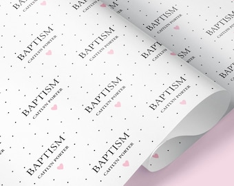 Baptism Personalised Wrapping Paper / Baptised Gift Wrap / Polka Dot Wrapping Paper / Jesus Wrapping Paper / Girls Boys Baptism / Gift Wrap